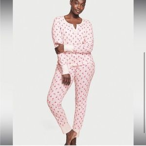 Victoria Secret pink floral thermal pajama set Medium